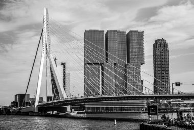 Rotterdam, Hollanda - 17 Mayıs 2017: Modern binalar şehir mimarisi. Siyah-beyaz fotoğraf. 17 Mayıs 2017 yılında Rotterdam - Hollanda.