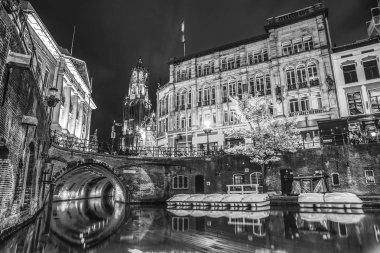 Kanallar ve Utrecht bentleri. Siyah-beyaz fotoğraf.