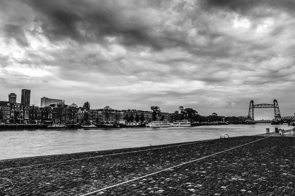 鹿特丹城市风景的一般看法 黑白照片 — 图库照片
