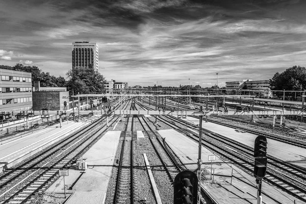 General View Modern City Architecture Central Station Utrecht Black White — Stock Photo, Image