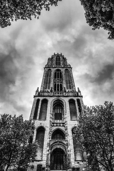 Antigua Iglesia Europea Utrecht Foto Blanco Negro —  Fotos de Stock