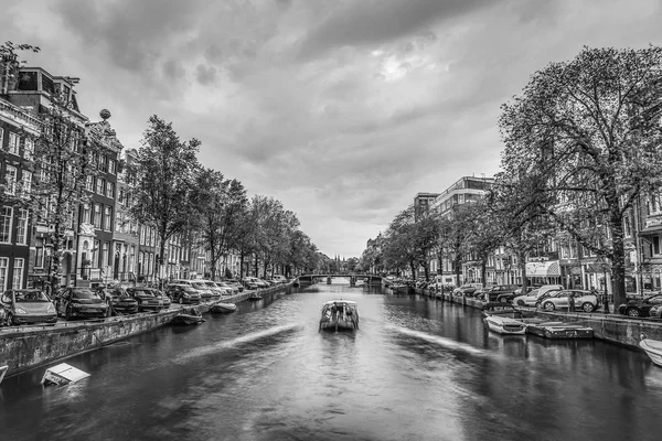 Каналів Набережних Amsterdam City Чорно Біла Фотографія — стокове фото