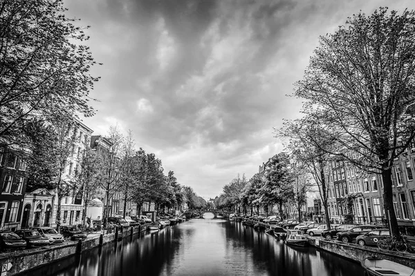 Каналів Набережних Amsterdam City Чорно Біла Фотографія — стокове фото