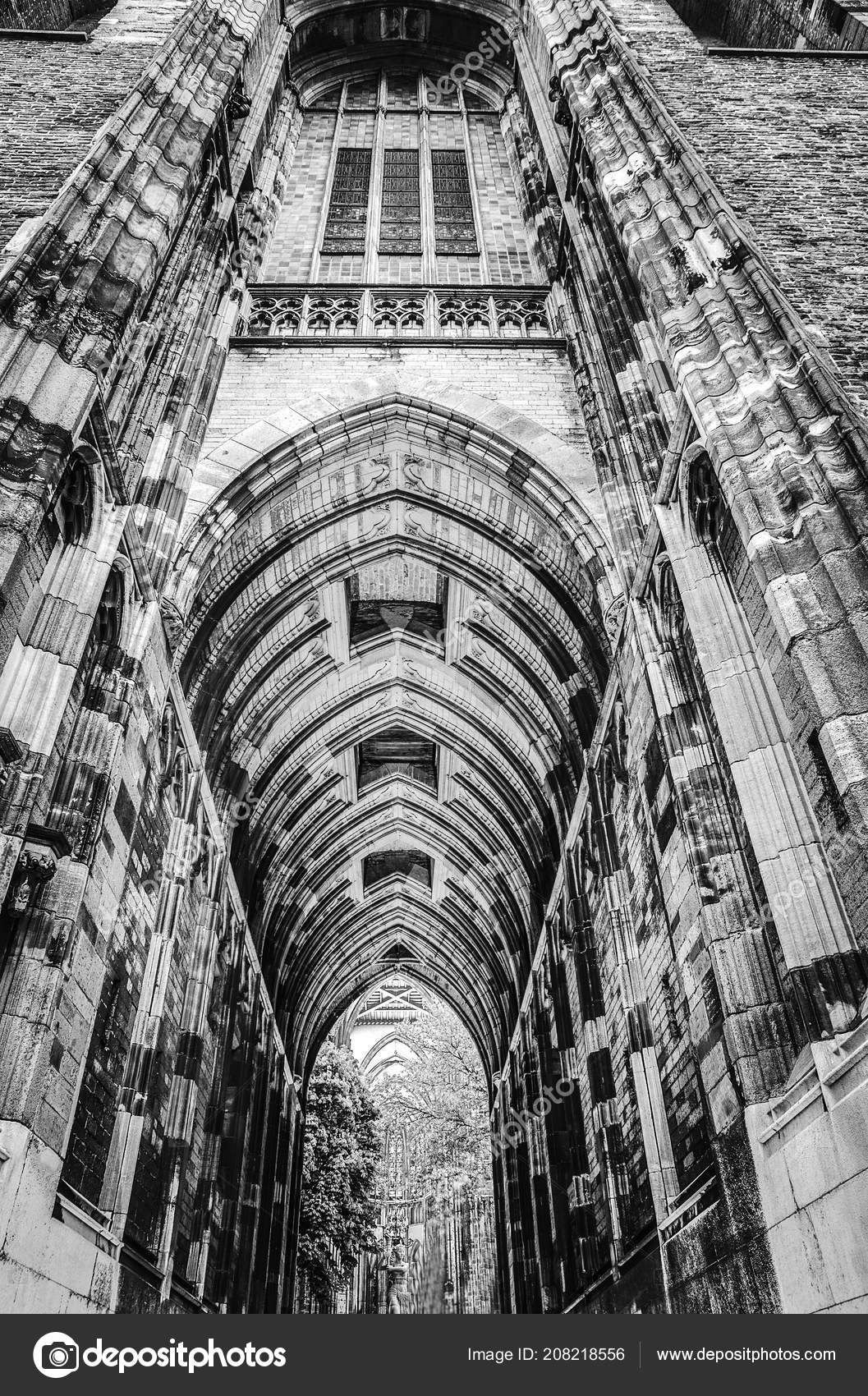 Ancient european church in utrecht black white photo