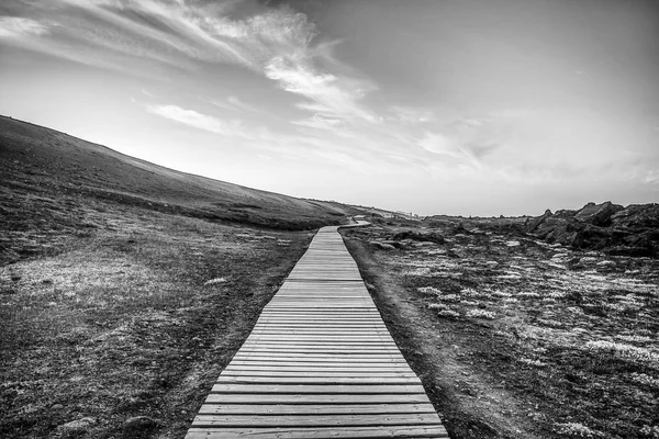 Montaña Islandia Carretera Pintoresco Paisaje Natural Foto Blanco Negro —  Fotos de Stock