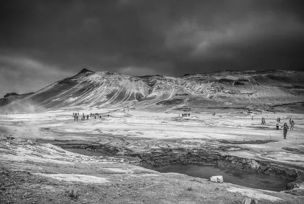 Vapori Geyser Islandesi Natura Pittoresca Foto Bianco Nero — Foto Stock