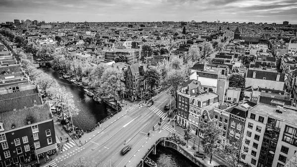 Top Uitzicht Stad Amsterdam Zwart Wit Foto — Stockfoto