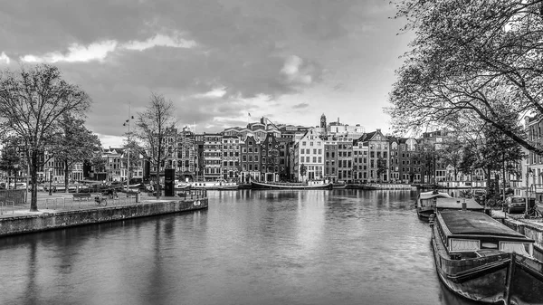 Канал Набережних Amsterdam City Чорно Біла Фотографія — стокове фото