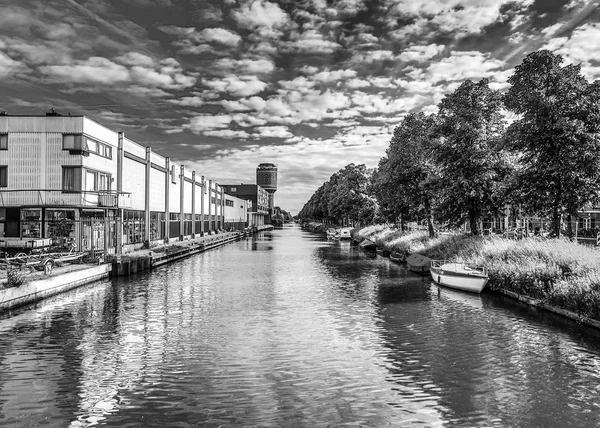 Canales Terraplenes Utrecht Foto Blanco Negro —  Fotos de Stock