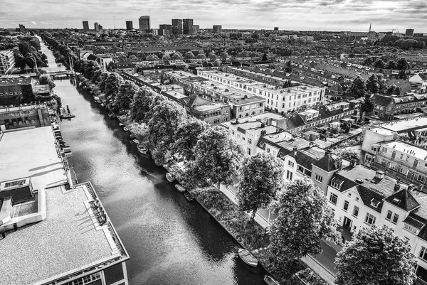 Utrecht city from top. Black-white photo.