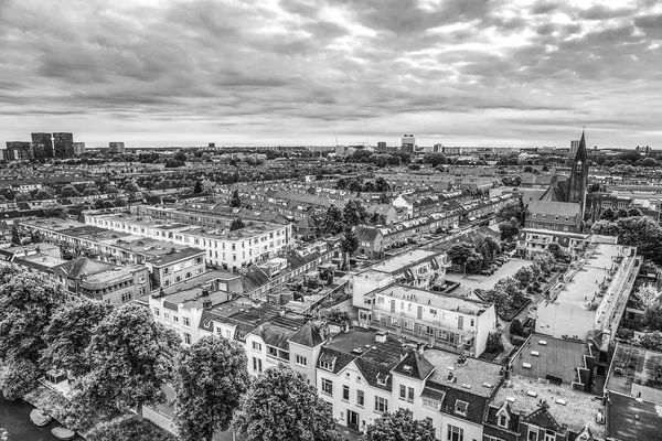 Utrecht city from top. Black-white photo.
