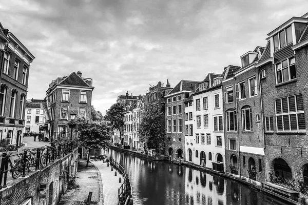 Kanallar Utrecht Bentleri Siyah Beyaz Fotoğraf — Stok fotoğraf