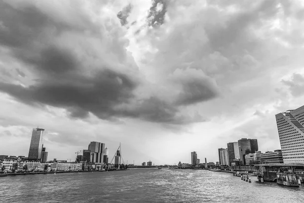 Celkový Pohled Krajinu Města Rotterdam Černo Bílé Fotografie — Stock fotografie