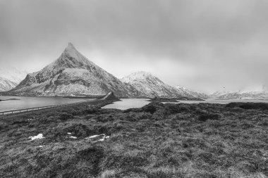 Lofoten Adaları. Güzel Norveç bahar manzara.