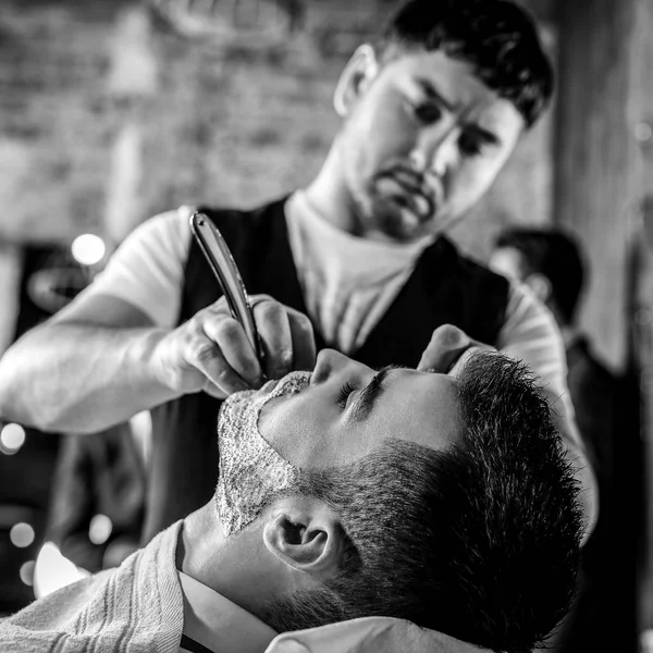 Beards Correction Barbershop Salon Black White Photo — Stock Photo, Image