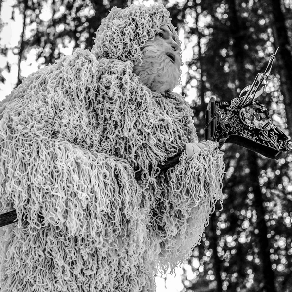 Yeti Sprookje Karakter Winter Woud Buiten Fantasie Zwart Wit Foto — Stockfoto