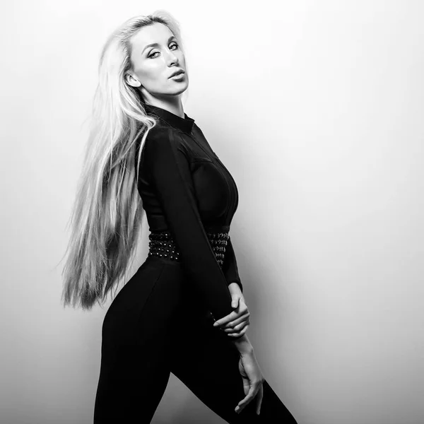 Krásná Sexy Blondýnka Černo Bílé Fotografie — Stock fotografie