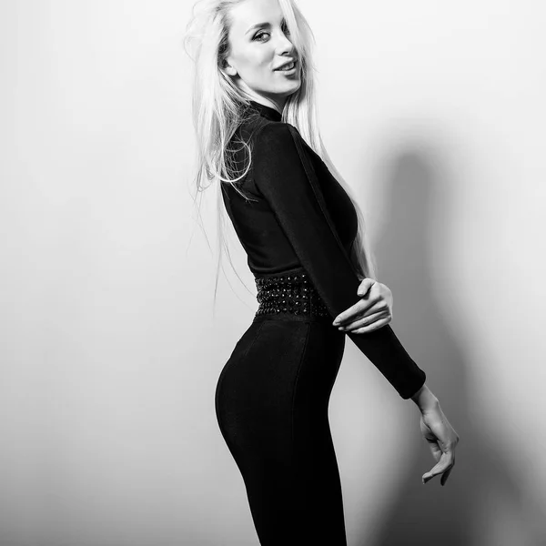 Mooie Sexy Blonde Vrouw Zwart Wit Foto — Stockfoto