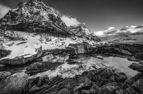 Islas Lofoten Hermoso Paisaje Blanco Negro Noruega — Foto de Stock