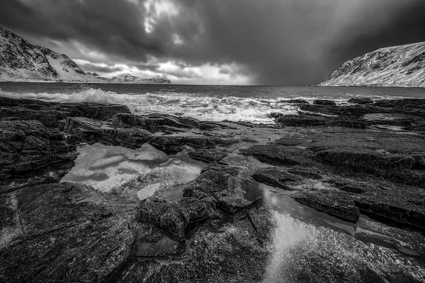 Islas Lofoten Hermoso Paisaje Blanco Negro Noruega —  Fotos de Stock