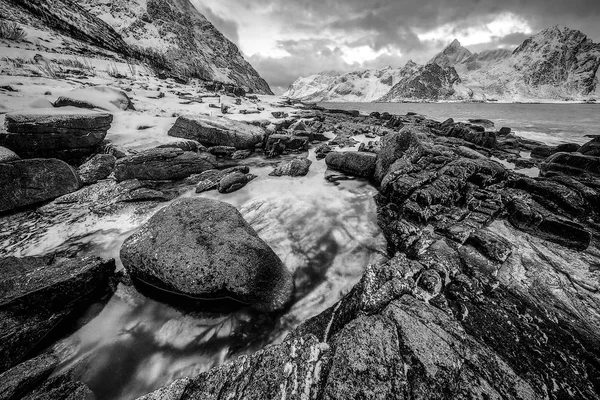 Islas Lofoten Hermoso Paisaje Blanco Negro Noruega — Foto de Stock