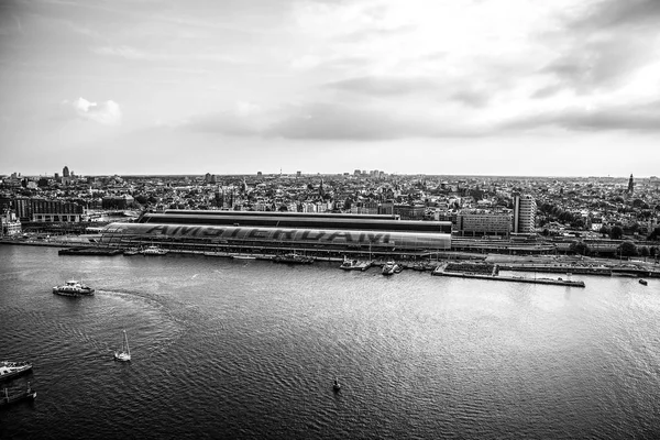 Amsterdam Stadsbild Och Vacker Solnedgång Den Nederländska Huvudstaden — Stockfoto