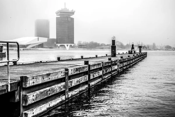 Pier Boat Station Foggy Day — Stock Photo, Image