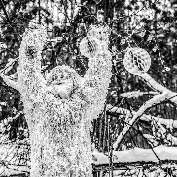 Kış Orman Yeti Masal Karakteri Açık Fantezi Siyah Beyaz Fotoğraf — Stok fotoğraf