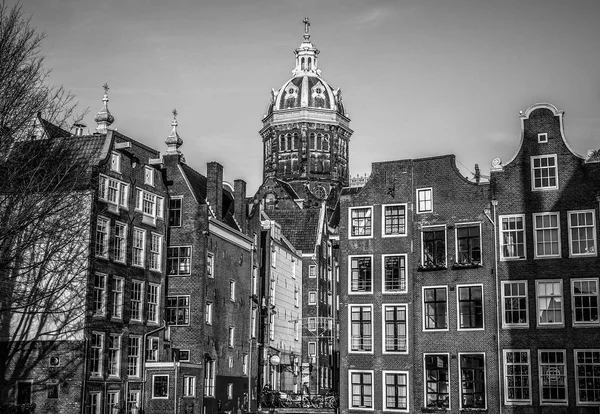 Amsterdam Nederländerna Januari 2017 Berömda Vintage Byggnader Amsterdam City Svart — Stockfoto