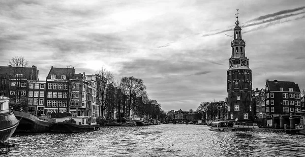 Amszterdam Hollandia 2017 Január Vintage Időtöltés Amszterdam Város Fekete Fehér — Stock Fotó