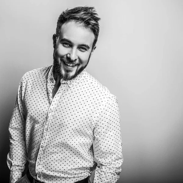 Elegant Young Handsome Man Black White Studio Photo — Stock Photo, Image