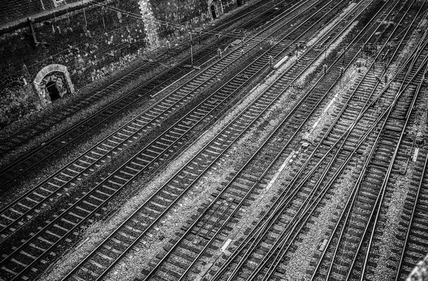 Vieilles Lignes Train Noir Blanc Photo — Photo