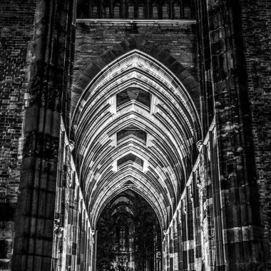 Ancient European church in Utrecht. Black-white photo. clipart