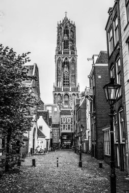 Utrecht Antik Avrupa kilisede. Siyah-beyaz fotoğraf.