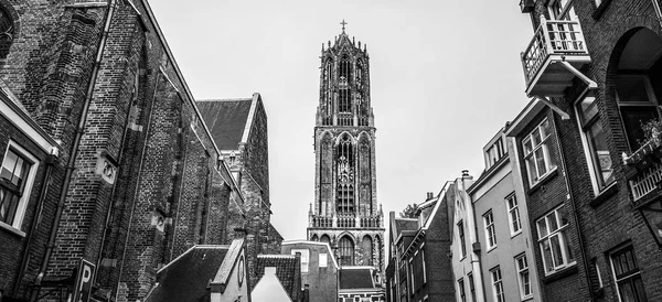 Ancienne Église Européenne Utrecht Photo Noir Blanc — Photo