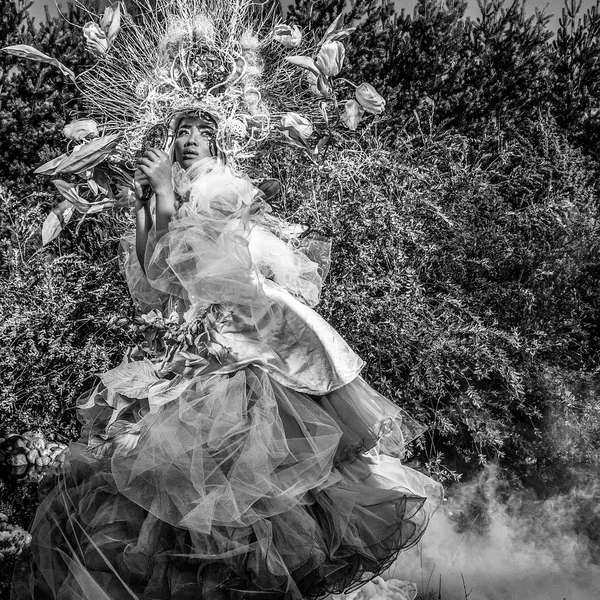 Menina Conto Fadas Estilização Fantasia Foto Preto Branco — Fotografia de Stock