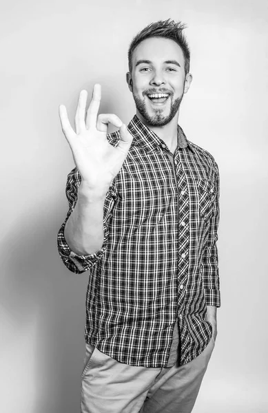 Jovem Elegante Bonito Preto Branco Estúdio Foto — Fotografia de Stock