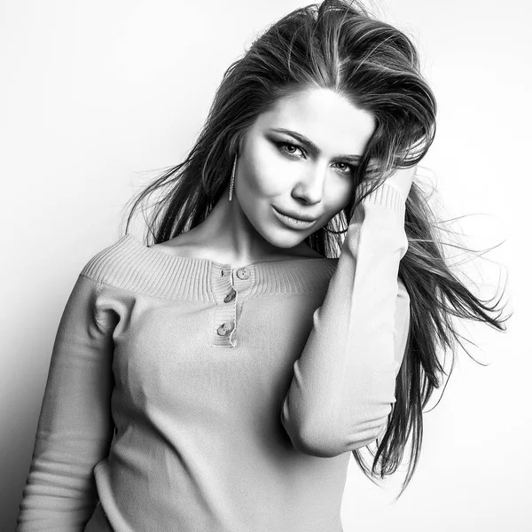 Young Beautiful Woman Black White Studio Portrait — Stock Photo, Image