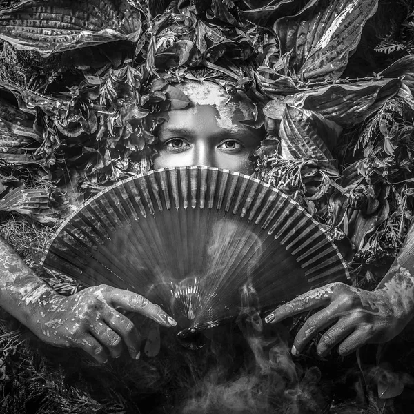 Menina Conto Fadas Estilização Fantasia Foto Preto Branco — Fotografia de Stock