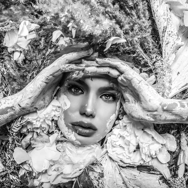 Menina Conto Fadas Estilização Fantasia Foto Preto Branco — Fotografia de Stock