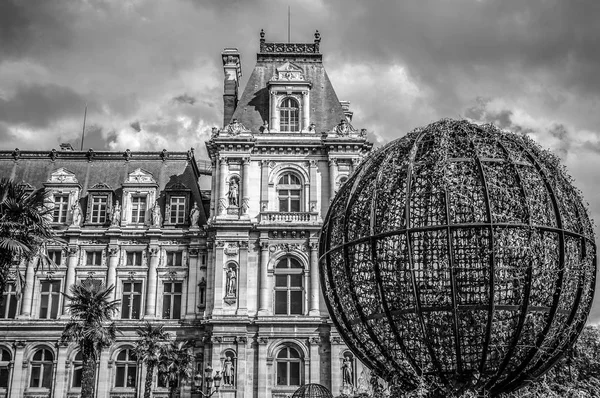 Traditional architecture of residential buildings. Paris - France. Black-white photo.