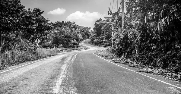 Asfalt Yol Şehir Dışında Siyah Beyaz Fotoğraf — Stok fotoğraf