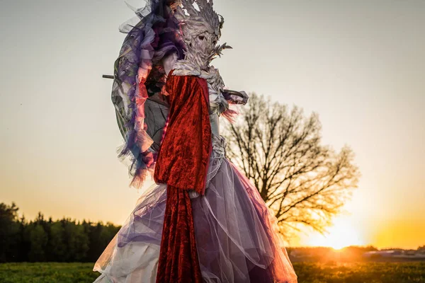 Märchenfrau Auf Stelzen Greller Fantasiestilisierung Feine Kunst Freien Foto — Stockfoto