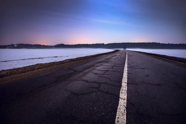 Nocny Krajobraz Zima Droga — Zdjęcie stockowe