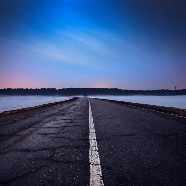 Night Landscape Winter Road — Stock Photo, Image