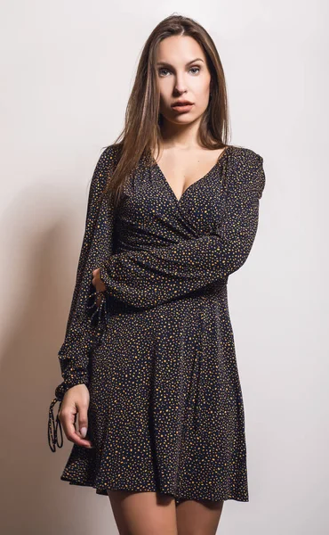 Beautiful Girl Stylish Dress Posing Studio — Stock Photo, Image