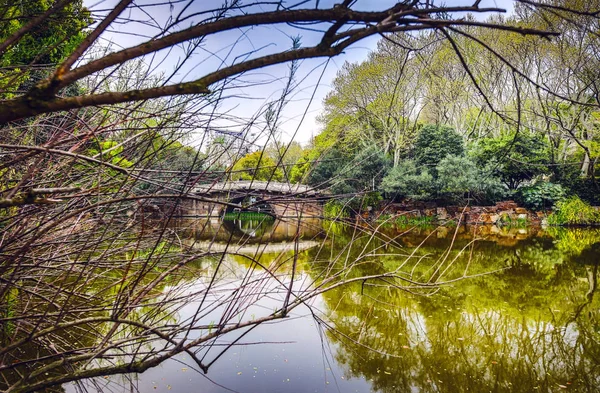 Ponte Chinesa Tradicional Velha Parque Cidade — Fotografia de Stock