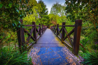 Şehir parkında eski geleneksel Çin köprüsü.