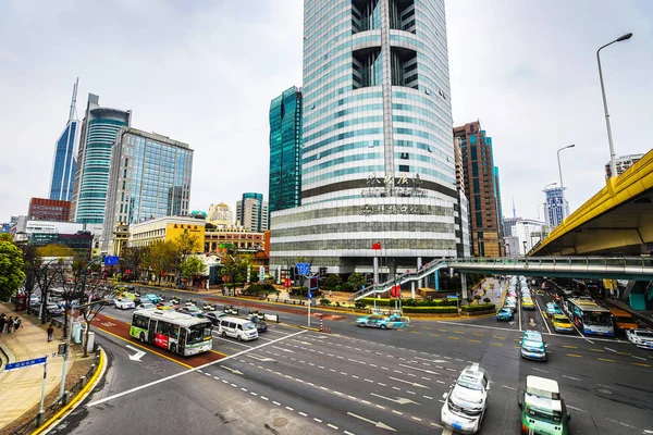 SHANGHAI, HINA - APRIL 03, 2019: Modern central streets of Shanghai and high-rise buildings.