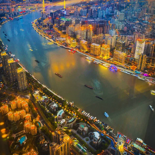 Shanghai Hina April 2019 Top View Evening Shanghai Skyscraper Window — Stock Photo, Image